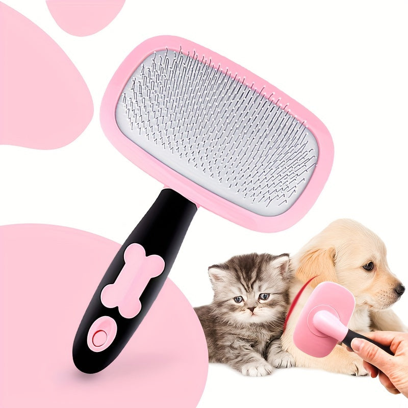 Pet Grooming Comb with Massage Particles - Stainless Steel Bristle Detangling Brush for Dogs & Cats, Removes Tangles & Loose Fur, Gentle Scalp Massage, Large Size (Pink or Blue)