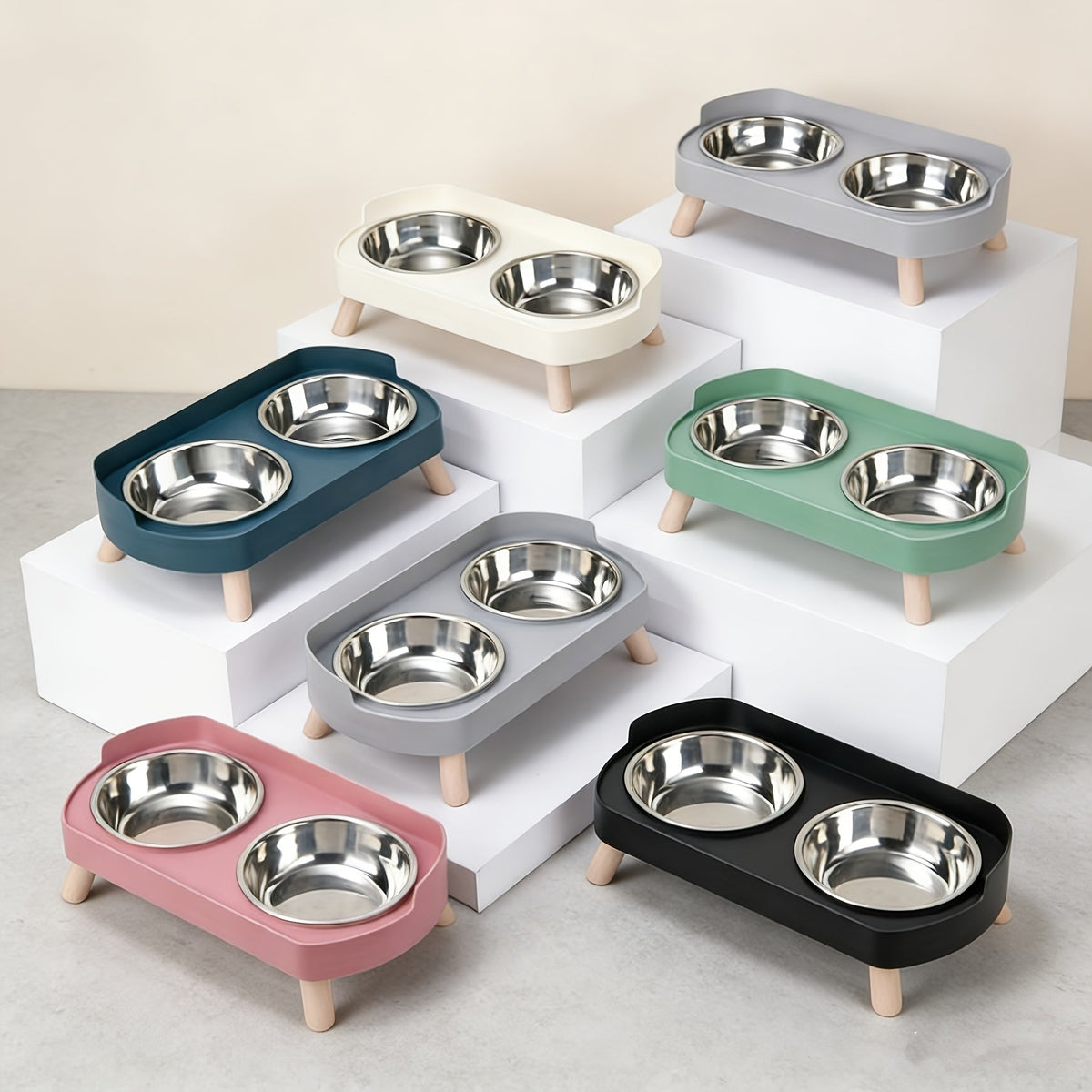 Elevated Cat Bowls Raised Stainless Steel - Double Cat Food and Water Bowl Set, Anti-Vomit Neck Protection, Non-Slip Feeder Stand, Splash-Proof Dishwasher Safe, Includes 2 Bowls & Pet Food Scoop for Indoor Cats