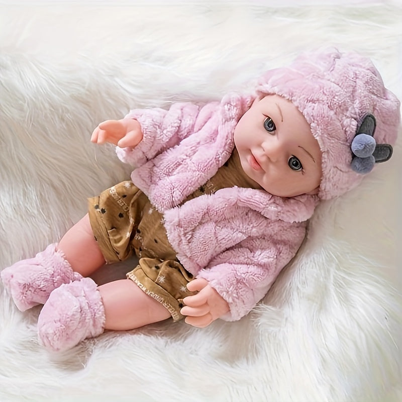 12 Inch Reborn Baby Doll with Pink Plush Outfit Hat Socks and Pacifier Realistic Newborn Soft Body Baby Doll Toy for Girls Toddlers Kids Birthday Christmas Holiday Gift