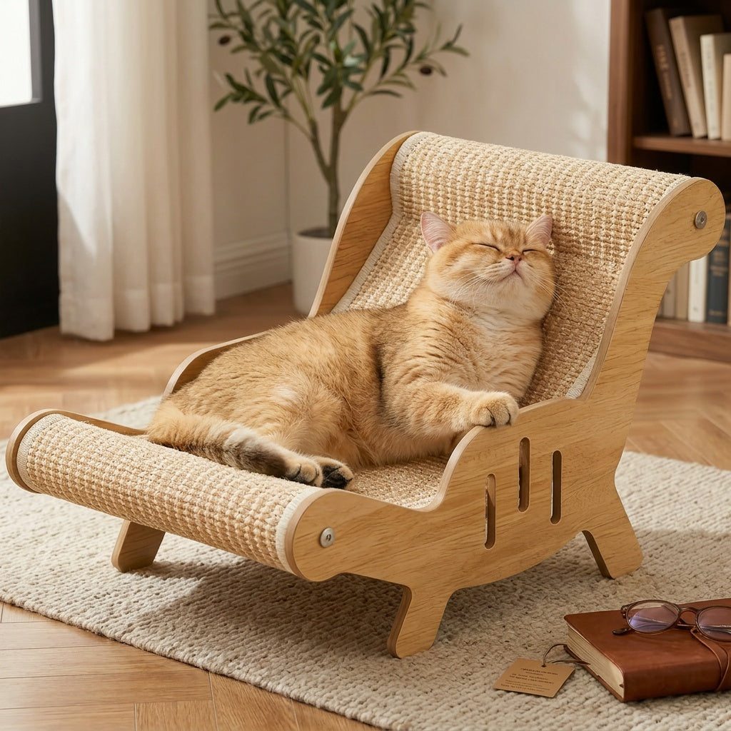 2-in-1 Natural Sisal Cat Scratcher & Lounge Chair – Oversized No-Shed Breathable Cat Sofa Bed, Ultra-Durable Scratch-Resistant Design for Scratching, Napping & Playing, Season-Proof Multi-Functional Cat Furniture