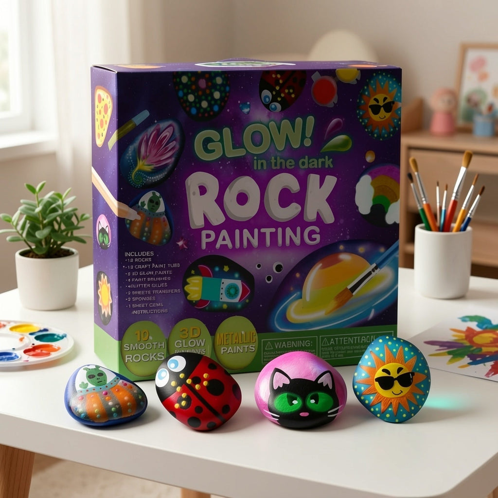 Glow in the Dark Stone Painting Kit for Kids – Creative DIY Rock Art & Craft Set, Graffiti Painting Toy, Outdoor Activity Gift for Boys and Girls Birthday Parties