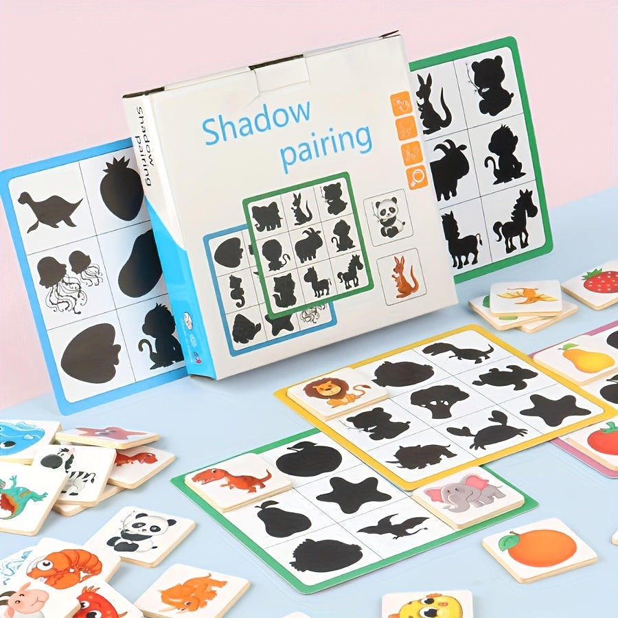 Brain Training Shadow Matching Wooden Puzzle Blocks Find the Difference Game STEM Educational Toy for Kids Ages 3+ Montessori Cognitive Development Gift Boys Girls