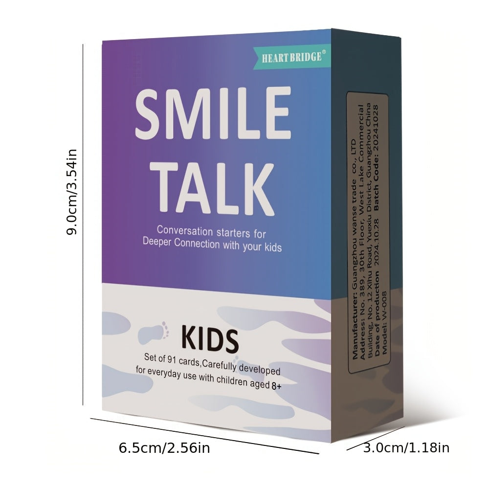 Smile Talk Parent-Child Conversation Card Game - 91 Cards with 90 Meaningful Conversation Starters to Spark Creative Thinking & Family Bonding, Fun Family Game Night Activity, Birthday & Holiday Gift