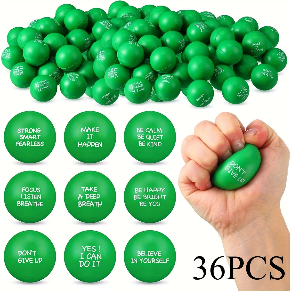 18 or 36 Pcs Mini Motivational Quote Squeeze Balls 1.6 Inch Stress Relief Squeezable Toys for Kids Classroom Incentive Prizes Party Favors Easter Spring Back to School Office Team Gifts Pink Red Blue Green Yellow