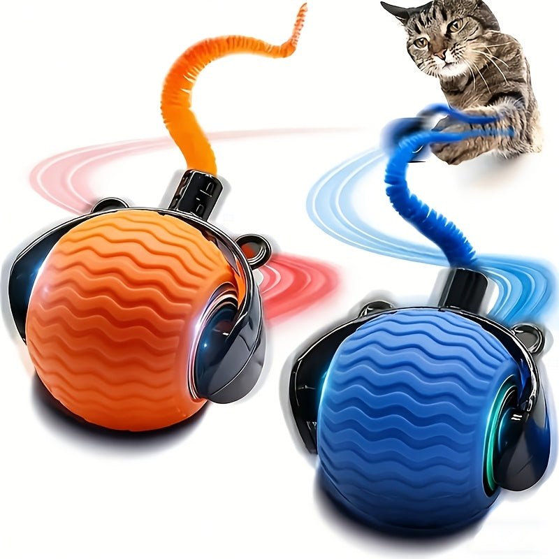 Automatic Moving Ball Cat Toy 360 Rolling Interactive Indoor Cat Toy with Tail Dual Speed Adjustment Boredom Buster for Indoor Cats Blue Orange