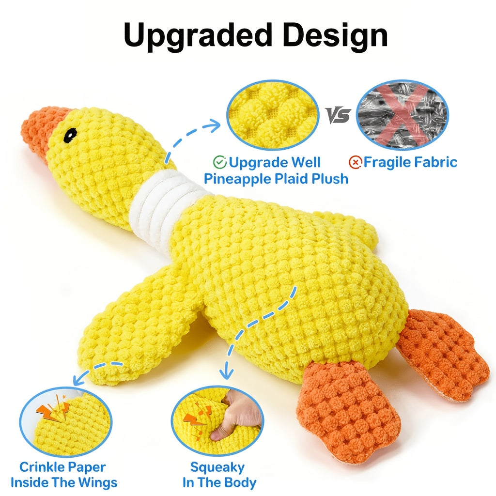 Duck Squeaky Plush Dog Toy 1 or 2 Pack - Indestructible Crinkle Chew Toy for Aggressive Chewers and Teething Puppies, Durable Goose Design for Small Medium and Large Breed Dogs