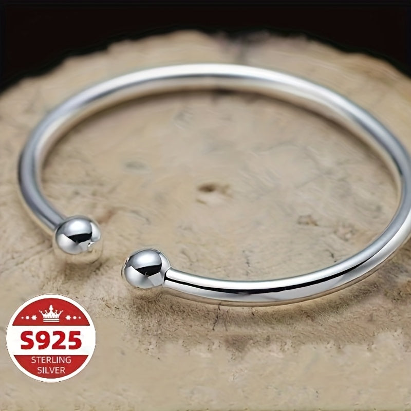 S925 Sterling Silver Pearlescent Bead Open Cuff Bracelet for Women – Adjustable Elegant Fashion Bangle, Hypoallergenic Daily Wear, Perfect Valentine’s Day, Mother’s Day & Birthday Gift
