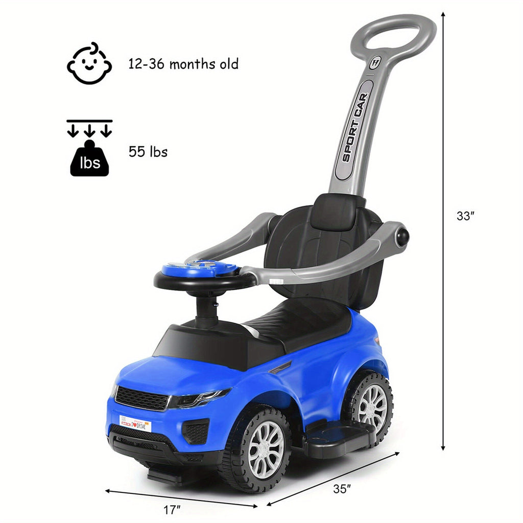 COSTWAY 3-in-1 Kids Ride-On Push Car Stroller Sliding Walking Car with Under-Seat Storage Parental Handle & Armrest Guardrails – Push Car for Boys & Girls Blue