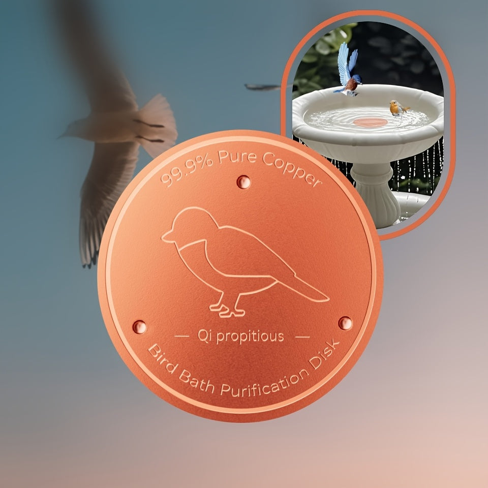 Bird Bath Copper Purification Disk & Water Wiggler 99% Pure Copper 4 Inch Round 1mm Reinforced Triple-Point Support for Safe Clean Water – Universal Fit Outdoor Birdbath Bowl All-Season