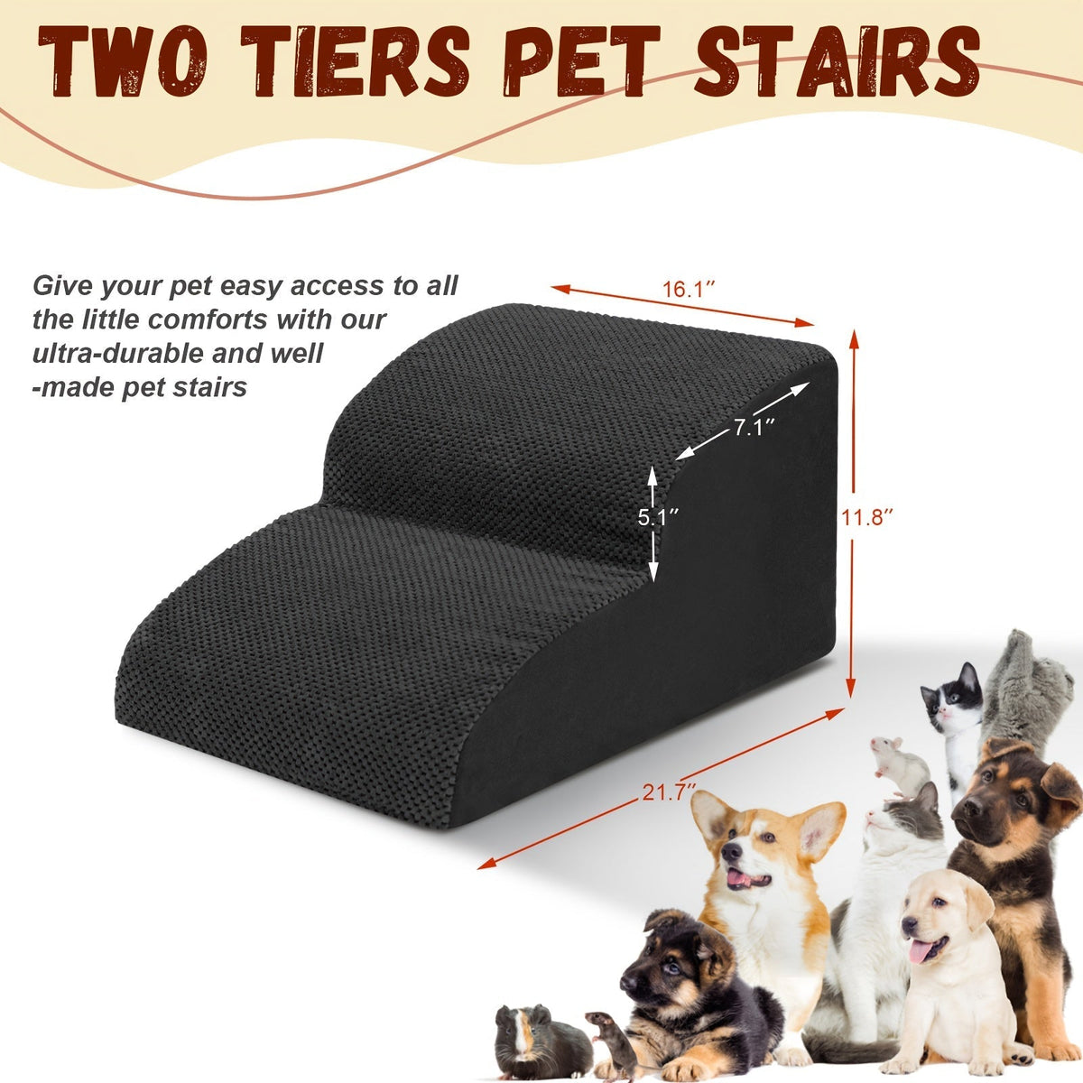 Memory Foam Dog Steps Pet Stairs 2 3 4 Step with Non-Slip Bottom & Washable Cover – Supportive Pet Steps for Sofa Bed, Great for Senior Dogs & Puppies, Multiple Colors