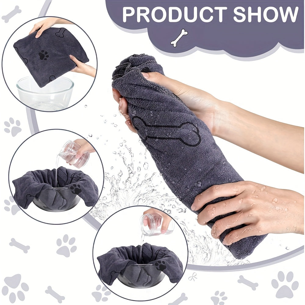 Quick-Dry Pet Towels 3-Pack – Soft Absorbent Microfiber Dog Bath Towels with Cute Paw Print Design, Fast-Drying Bathing Supplies for Small Medium Large Dogs and Cats, Random Colors