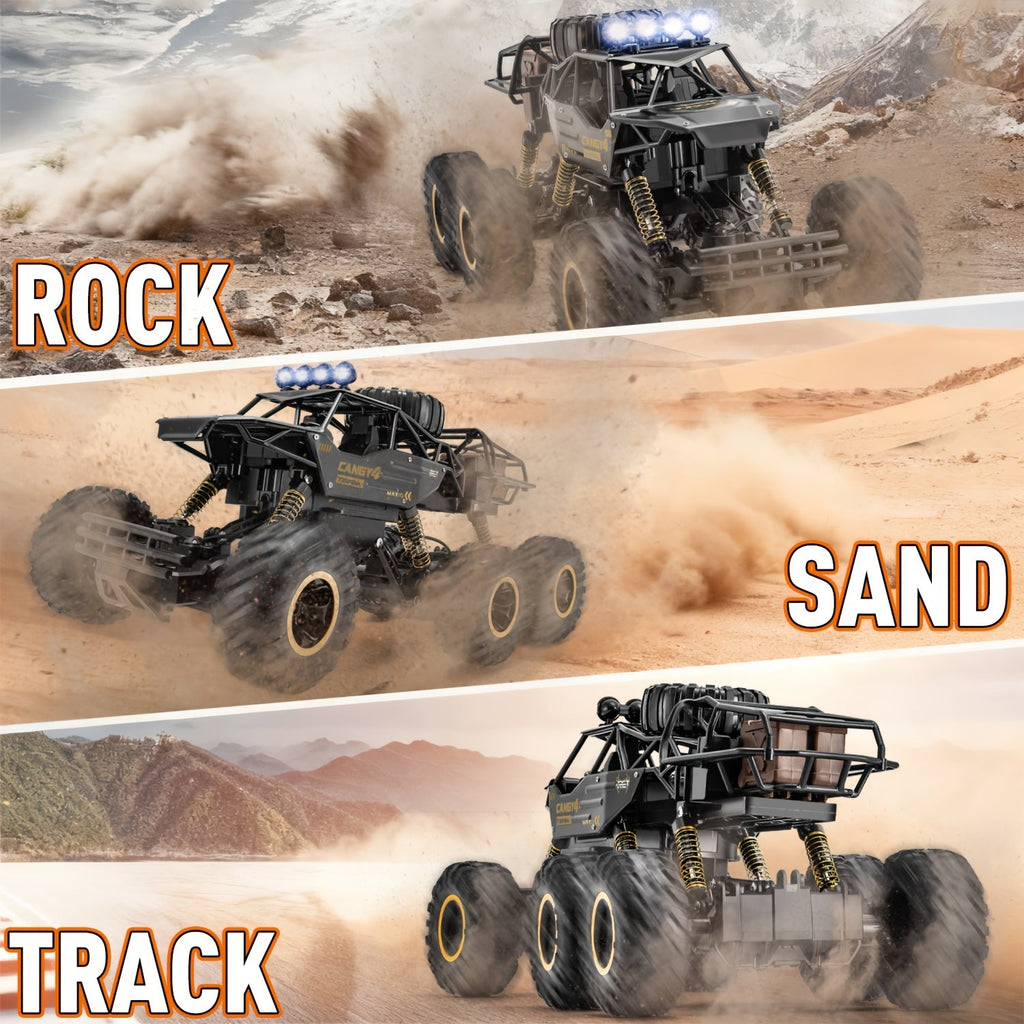 1:10 Scale Six-Wheel Alloy RC Monster Truck 2.4GHz Off-Road Climbing Vehicle 1200mAh Battery LED Lights Independent Shock Absorption Gift Box Model 9219