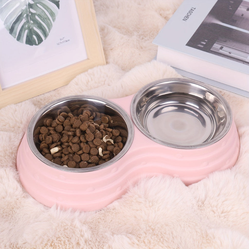 Stainless Steel Double Pet Bowl - Food & Water Dual Bowl Set for Small Medium Large Dogs & Cats, Durable Non-Rust Cat & Dog Food Bowl