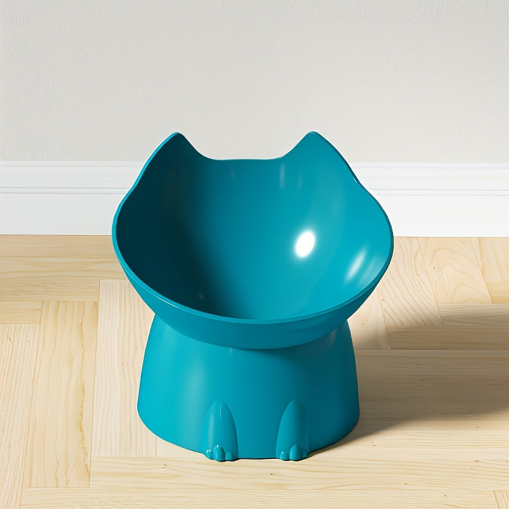 Cat Ears Raised Cat Food Bowl Anti-Tip Design - Cute Elevated Plastic PP Cat Dish for Comfortable Feeding, Playful Cat Ear Shape Pet Bowl for Indoor Cats