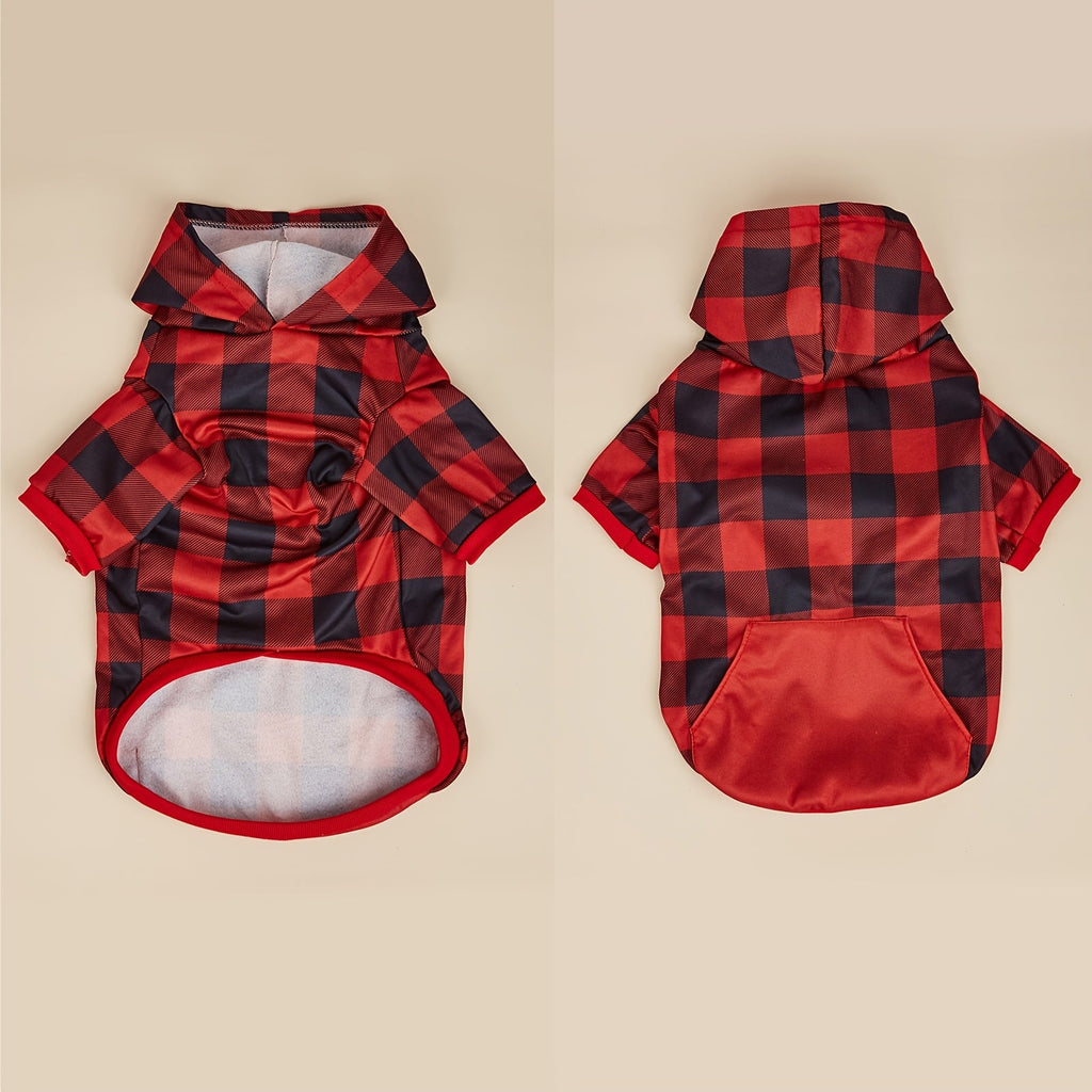 Dog Hoodie Plaid Sweatshirt for Pets – Cozy Hooded Pullover for Small & Large Dogs and Cats, XS to 5XL Sizes, Soft Warm Pet Sweater for Fall & Winter, Cute Matching Outfit Gift for Pet Lovers