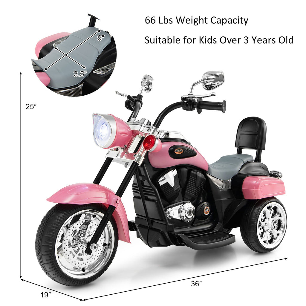 6V Kids Ride-On Chopper Motorcycle 3-Wheel Electric Trike for Toddlers – Pink with Headlight, 66 LB Capacity, 2.5-3 km/h, Fun Battery-Powered Kids Car Gift for Boys & Girls Ages 3+