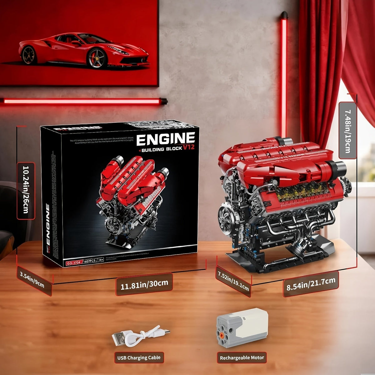 V12 Engine Model Kit That Runs 1607pcs – 12-Cylinder Sports Car Engine Building Set, Realistic Working V12 Engine Display Model, STEM Engineering Construction Toy, Educational Gift for Teens Adults Men Boys