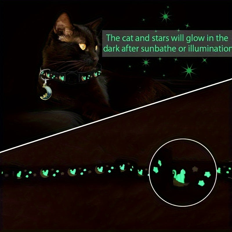 Custom Engraved Glow-in-the-Dark Cat Collar with Personalized ID Tag - Safety Breakaway Buckle, Bell & Luminous Night Safety Design, Adjustable Breathable PP Collar with Pet Name, Phone & Address Engraving
