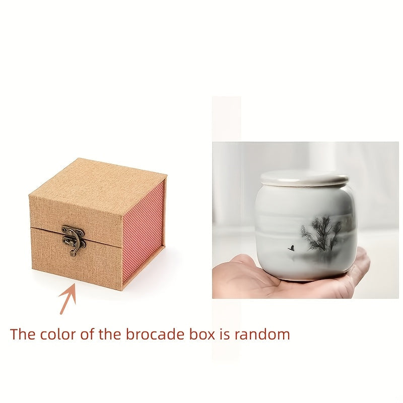Small Ceramic Keepsake Urn with Brocade Gift Box and Velvet - Mini Memorial Urn for Human and Pet Ashes, Dog Cat Animal Cremation Keepsake Urn, Random Color Brocade Box