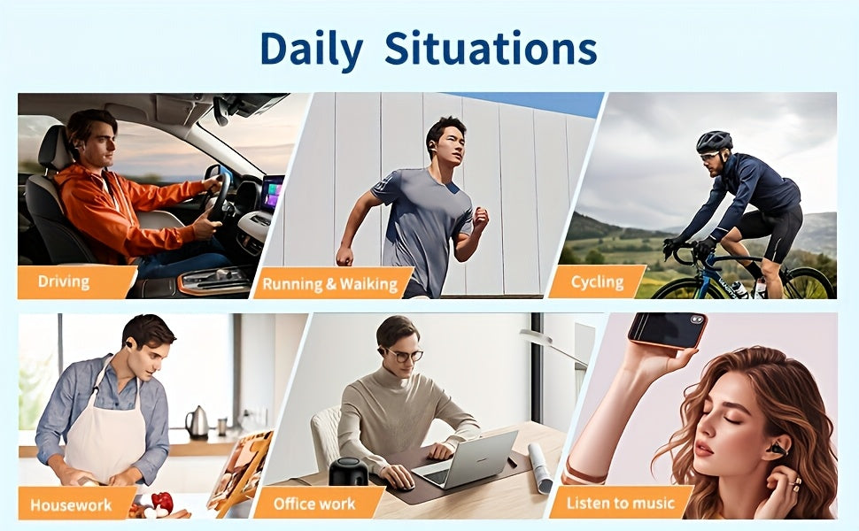 Open-Ear Wireless Earphones Bluetooth 5.4 TWS 360 Degree Ambient Awareness ENC Clear Calls Touch Control All-Day Comfort Sport Fitness Earbuds Secure Fit Truly Open Design