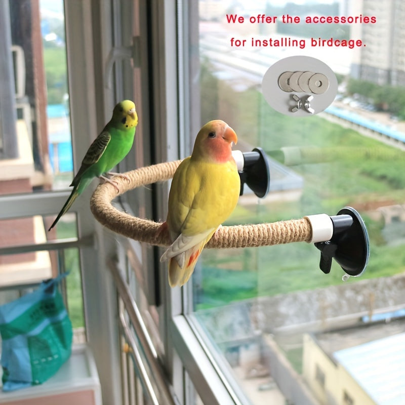 Flexible Rope Bird Perch with Suction Cup - Bendable Parrot Climbing Ladder Stand for Birdcage Window Glass Tile Wall Mirror - Multifunctional Cage Accessory for Parrots Cockatiels Conures Budgies