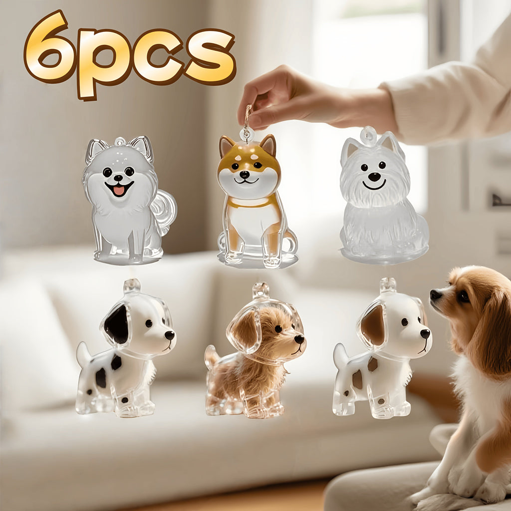Pet Fur Keepsake Storage Box Set of 6 – Transparent Dog & Cat Hair Collection Cases with Whimsical Embellished Design, Decorative Hair Organizer & Memorial Keepsake Gift for Pet Owners