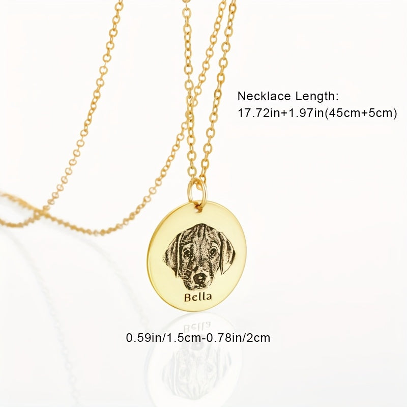 Personalized Pet Photo & Name Necklace - Custom Engraved Stainless Steel Circle Pendant for Pet Lovers, Handmade Dog Cat Memorial Jewelry Gift for Birthday Christmas, Gold & Rose Gold