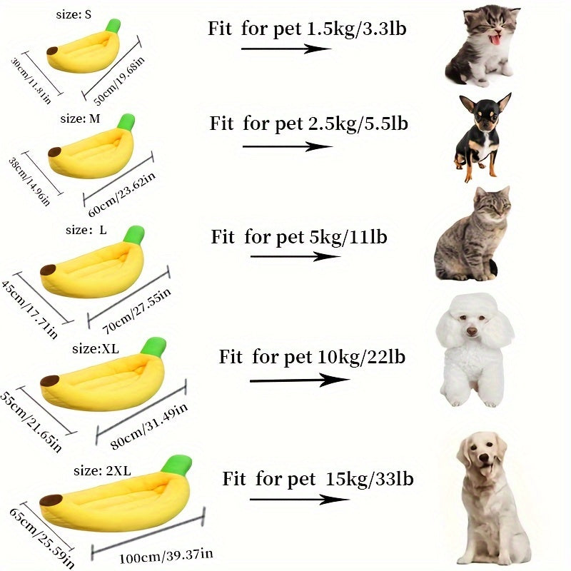 Banana Boat Pet Bed Washable Warm Cozy Nest for Cats and Dogs Cute Banana Shape Removable Machine Washable Sizes M L XL 2XL for Small and Medium Pets