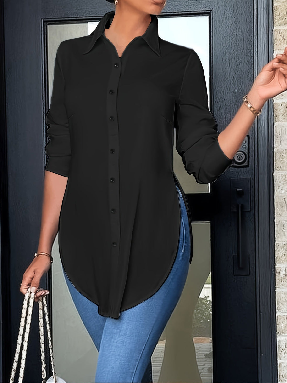 Women's Elegant Long Sleeve Button-Front Blouse | Non-See-Through Office Shirt with Side Slit | All-Season Professional Casual Top | Easy-Care Ladies Work Blouse | XS-XXL Multi-Color