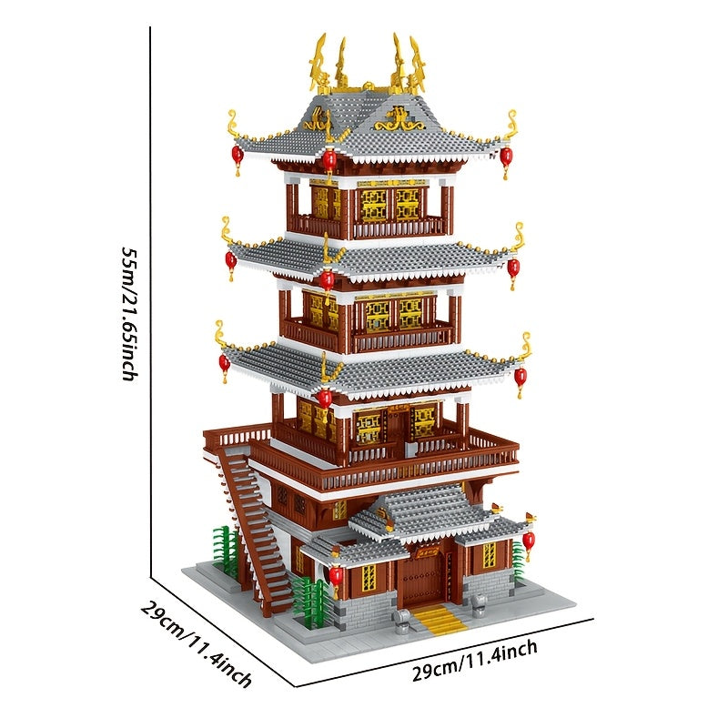 6134pcs Chinese Ancient Architecture Heavenly Fairy Mirror Building Block Set Huge Difficult Mini Bricks Adult Puzzle Toy Home Decor STEM Gift Christmas Birthday New Year Holiday Present