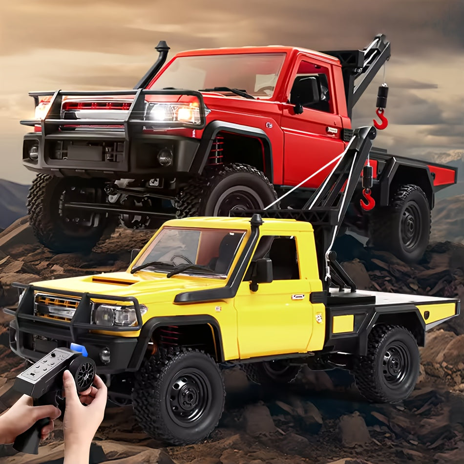 1/12 Scale RC Rock Crawler Pickup Truck 2.4GHz 4WD Off-Road Climbing Car with Functional Crane, Adjustable Hook, Controllable LED Lights, Dual Speed – Ready to Run Remote Control Vehicle Gift for Kids Adults