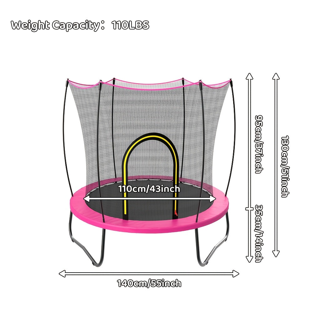 6-in-1 Kids Trampoline with Enclosure Net, Basketball Hoop, Swing, Rings & 15 Ocean Balls – 55"-58" Indoor Outdoor Rectangular Trampoline, Foam Padded Poles, W-Shaped Legs, Gift for Boys Girls Ages 3-10