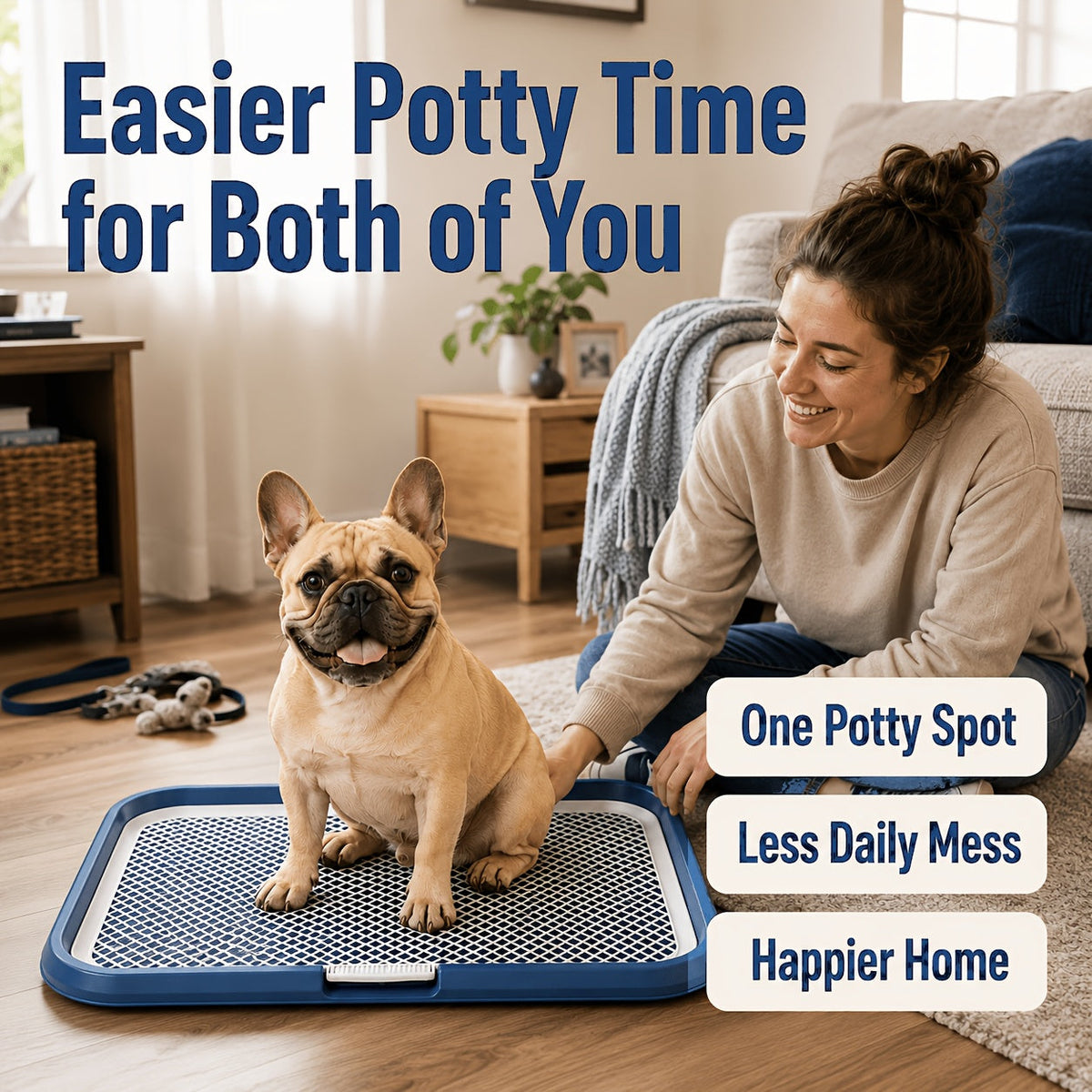 Dog Potty Tray Leak-Proof Indoor Puppy Toilet with Removable Grating, Washable Pee Pad Holder for Apartment Puppy Training, Pet Potty Station for Small Medium Dogs