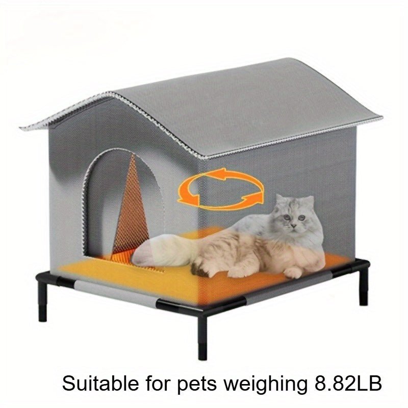 Outdoor Cat House All-Season Insulated Shelter with Stand - Oxford Cloth Cat House with Aluminum Foil Lining, Fluffy Blanket Included, Rain Snow & Wind Protection, 3 Sizes for Cats Up to 22lbs