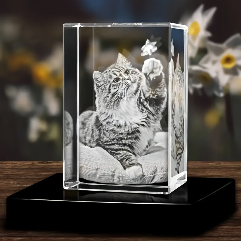 Personalized Pet Photo Crystal Ornament 3D Inner Laser Carving - Custom Cat & Dog Photo Keepsake, Commemorative Crystal Gift for Holiday, Anniversary & Christmas, 3 Shapes (Octagon/Cube/Rhombus)