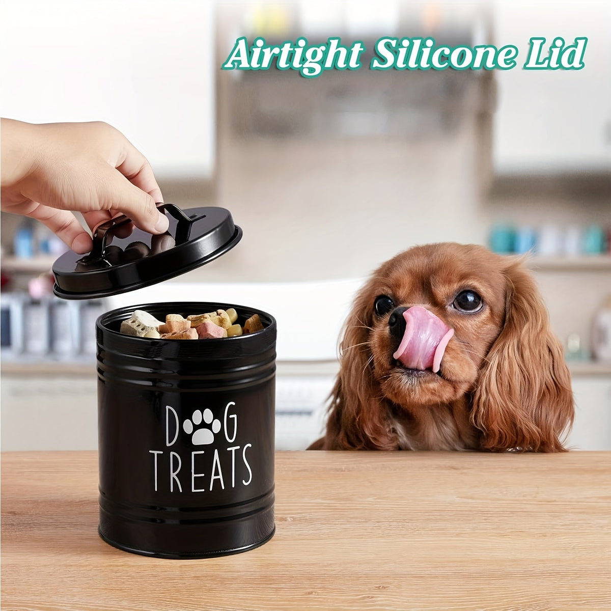 Pet Food Storage Container with Lid - Moisture-Proof Iron Dog Food Bucket Country Farmhouse Style Airtight Dry Food Keeper for Dogs Cats Black White Kitchen Pet Organizer Gift