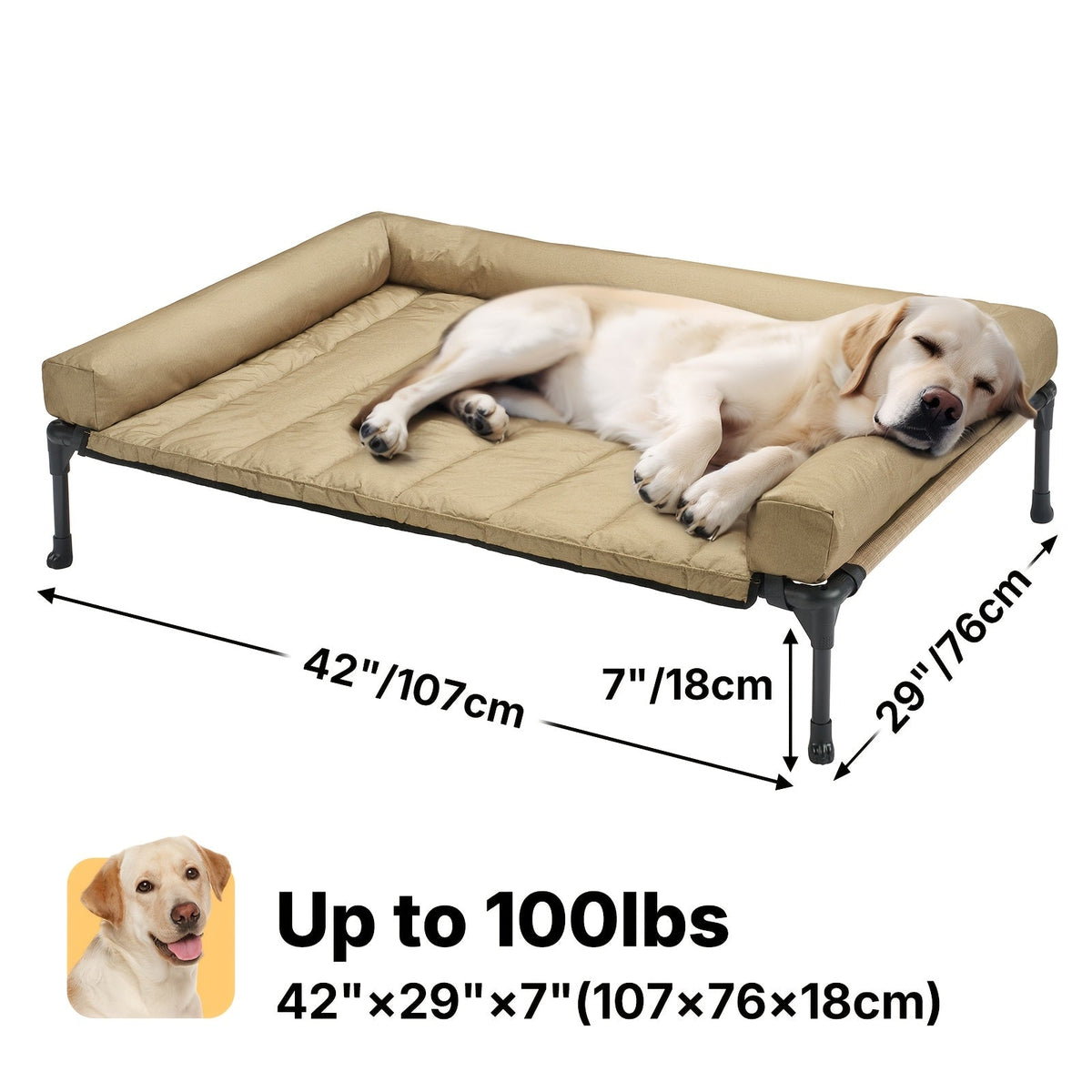Cooling Elevated Dog Bed with Removable Pillow-Top Mat – Raised Bolster Dog Cot with Breathable Mesh Non-Slip Feet Dog Sofa Bed for Indoor & Outdoor Use
