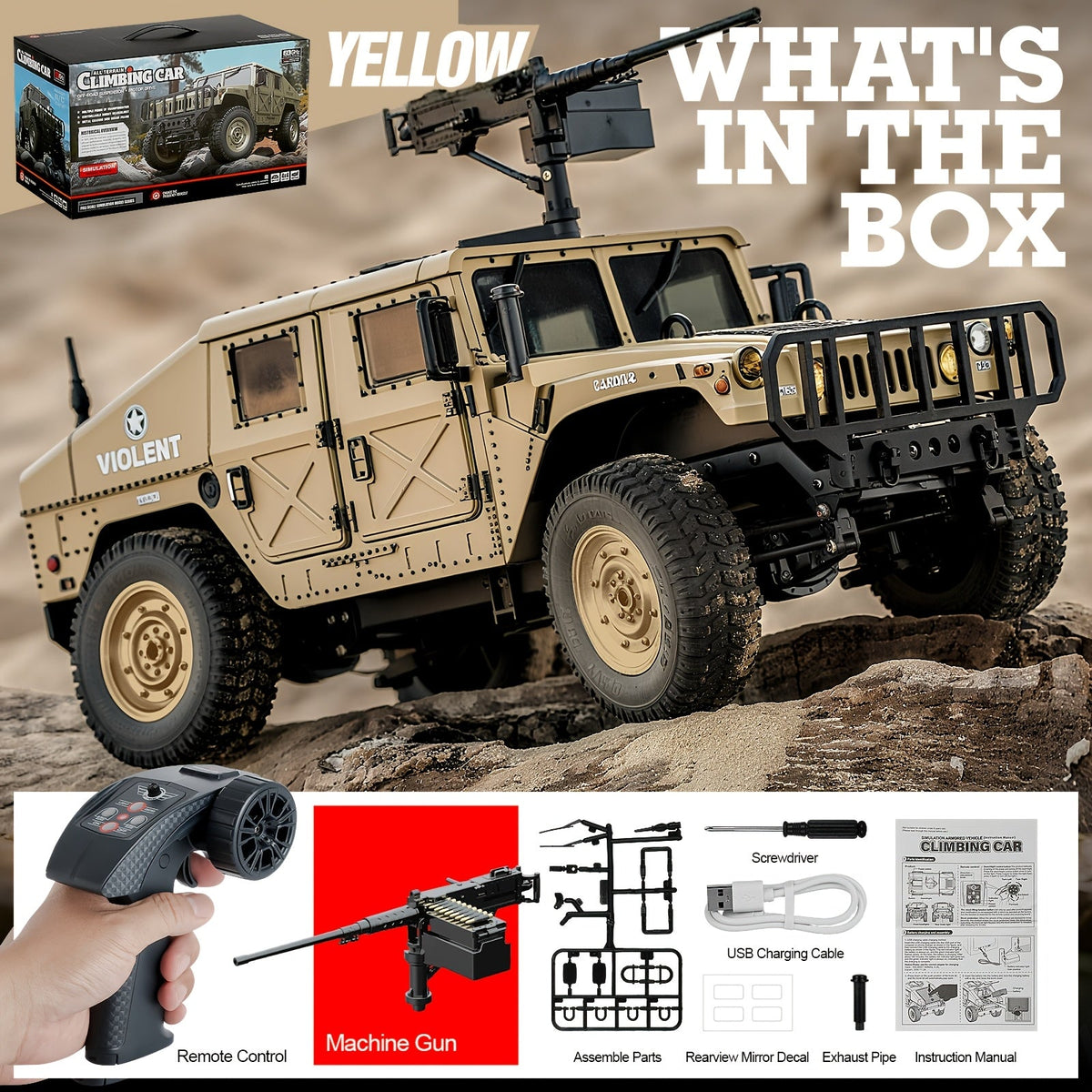C8835 Full-Scale RC Military Off-Road Vehicle for Adults - Full-Proportion Transmission, Variable Speed, Climbing, Multi-Mode LED Lighting, 5 Openable Doors, Optional Machine Gun & Winch Accessories