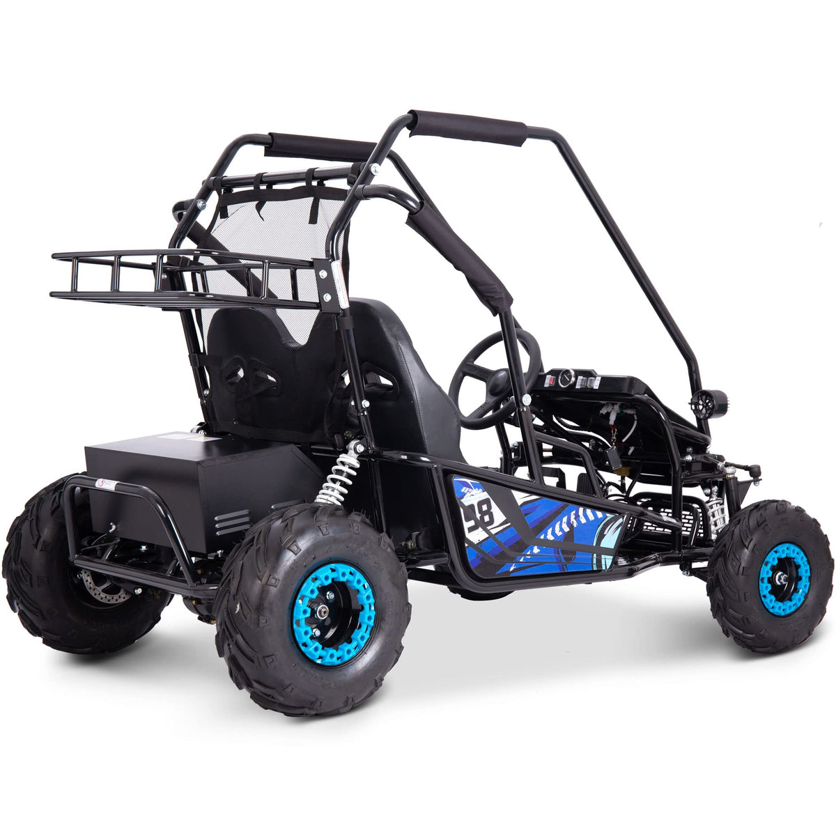 MotoTec Mud XL 60V 2000W 2-Seat Electric Go Kart Full Suspension Brushless Motor Bluetooth Speakers 4-Point Harness Off Road Kids Go Kart Ages 13+ Blue 25MPH