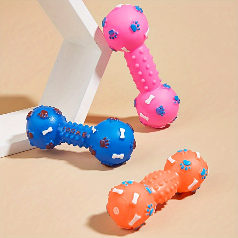 Squeaky Dumbbell Dog Toy – Interactive Rubber Chew Toy for Puppies & Dogs, Training Squeaker Toy for All Breeds, Durable Fetch & Bite Toy in Random Colors