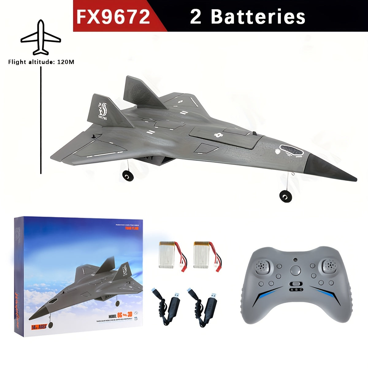 RC Airplane 4-Channel 2.4G Remote Control Plane for Beginners - FX9672 Culvert Aircraft with Powerful Motor, EPP Foam Body, USB Rechargeable, 120M Range | Indoor Outdoor Flying Toy Gift for Boys & Adults