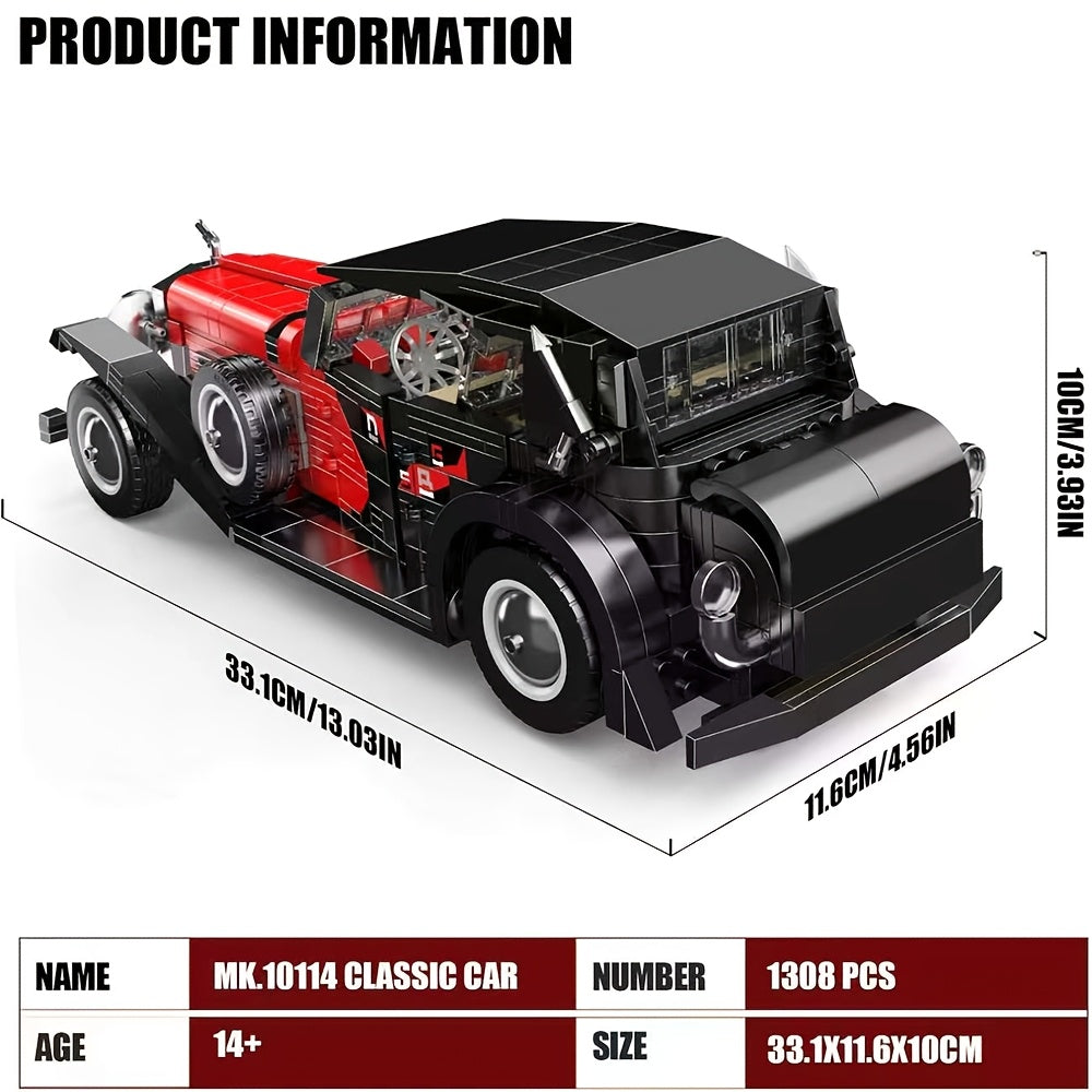 Mould King 10114 MOC Vintage Classic Car Building Kit – 1308 Pieces Model Building Blocks Set – Compatible Collectible Display Gift for Adults & Enthusiasts