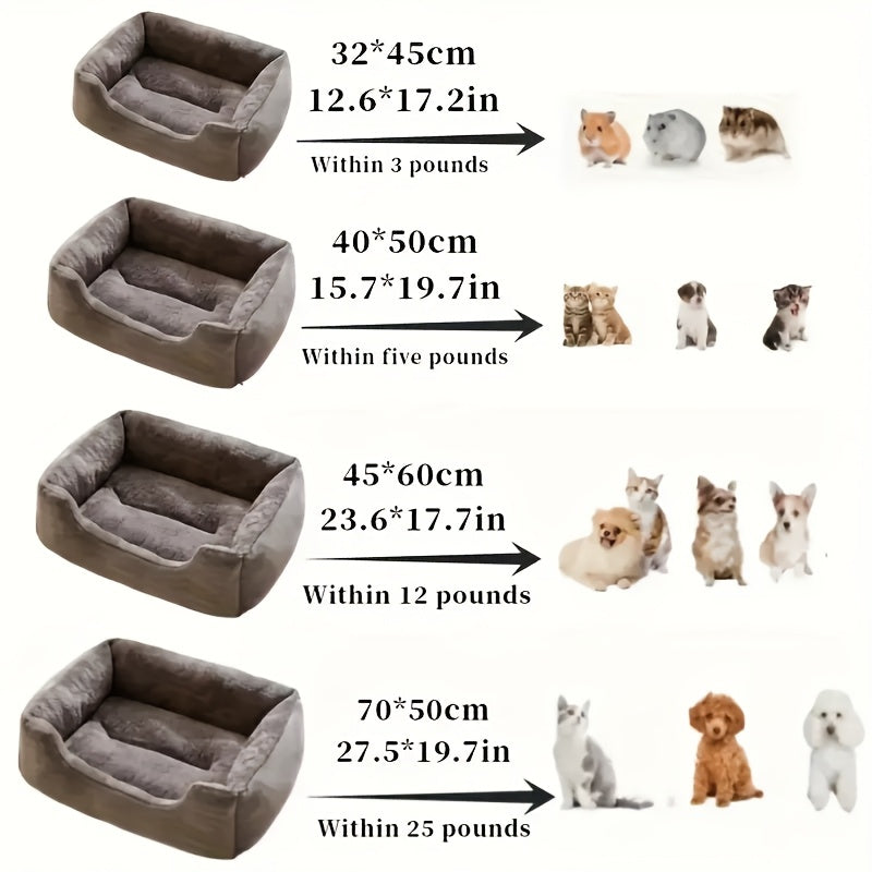 Plush Square Pet Bed for Cats & Dogs – Soft Fluffy Cushioned Mat with Open Edge Design, Easy Clean Polyester, 4 Sizes S/M/L/XL, Indoor Outdoor Use for Cats Small Dogs Rabbits Guinea Pigs