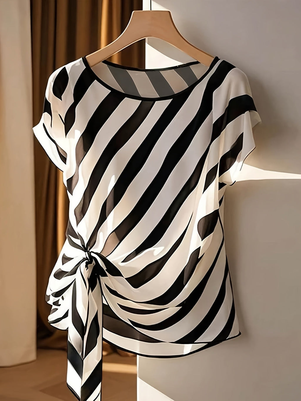 Women's Sleeveless Blouse French Style Striped Bow Detail - Semi-Sheer Round Neck Shirt Spring Summer Fall Casual Dressy Tops | Elegant French-Inspired Design Machine Washable Ladies Top