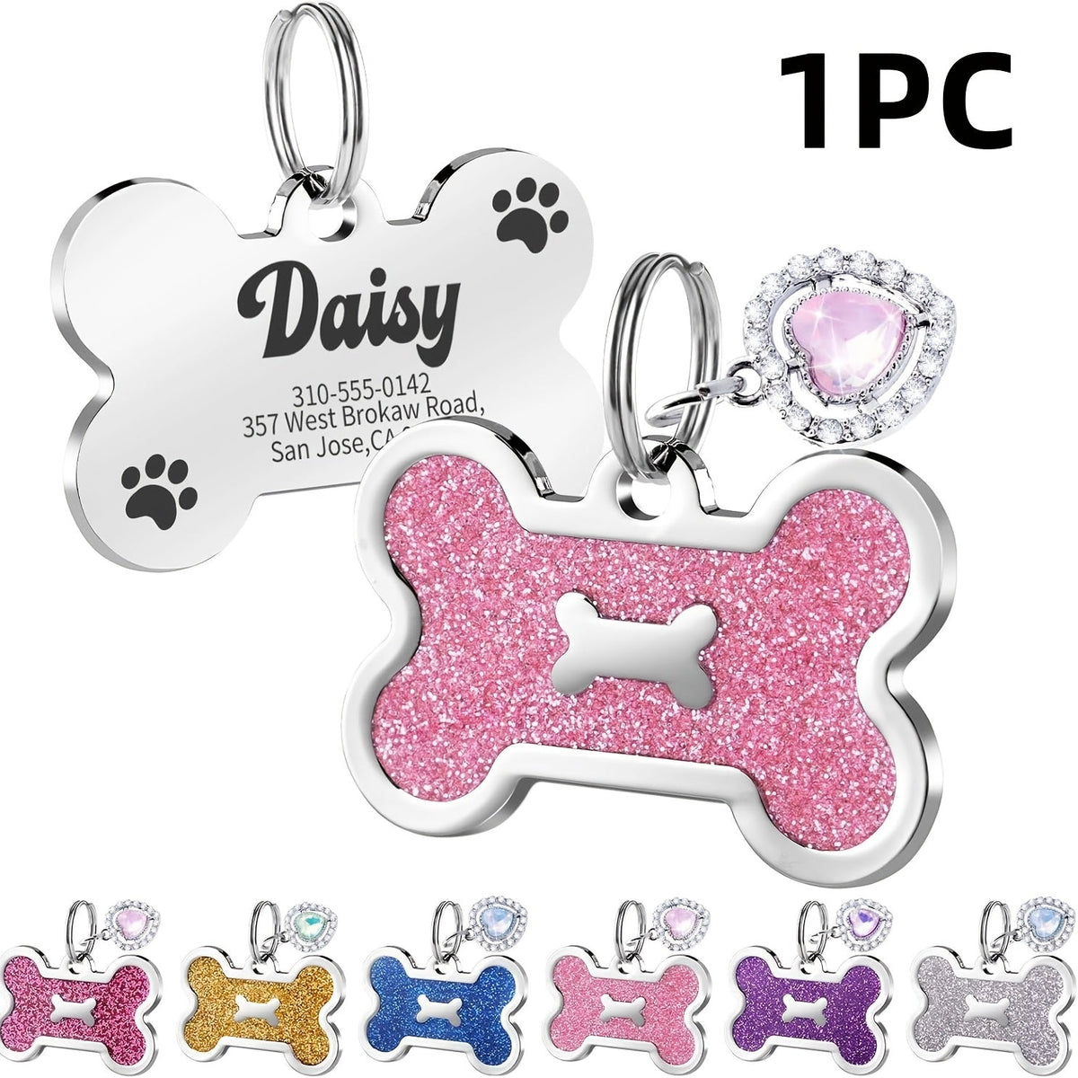 Personalized Pet ID Tag - Engravable Dog & Cat Collar Tag with Name, Phone & Info, Fits Small Medium Large Dogs & Cats, 6 Colors, Durable Everyday Pet ID Tag for Safety & Style