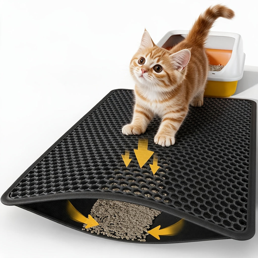 Double Layer Cat Litter Mat Anti-Leak Anti-Splash - Dual Layer Filtration Trapping Mat for Litter Box, Waterproof Non-Slip Cat Litter Trapper for Hardwood & Carpet, Easy to Clean, S/M/L Sizes Available