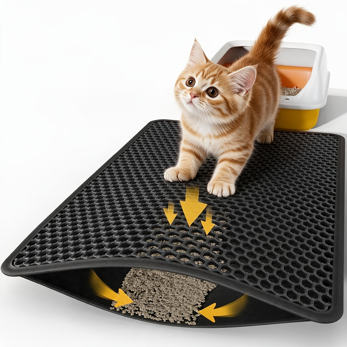 Double Layer Cat Litter Mat Anti-Leak Anti-Splash - Dual Layer Filtration Trapping Mat for Litter Box, Waterproof Non-Slip Cat Litter Trapper for Hardwood & Carpet, Easy to Clean, S/M/L Sizes Available