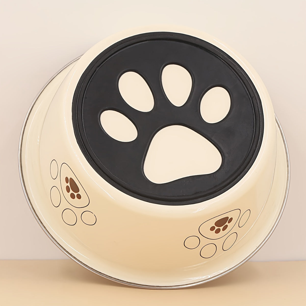 Stainless Steel Dog Bowl with Cute Footprint Pattern Durable Non-Slip Pet Food Water Bowl for Dogs Indoor Outdoor Use Sizes S M L XL Colors Beige Pink Blue