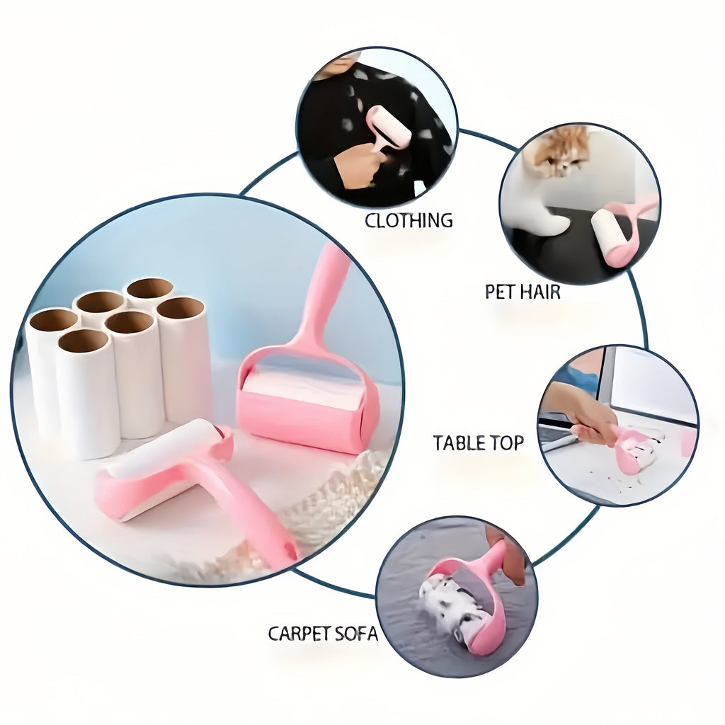 Lint Roller Set with 1 Handle & 6 Replacement Rolls (360 Sheets) - Velvet Tear-Off Lint Brush for Clothing, Carpets & Car Seats - No Power Required Pet Hair & Lint Remover Kit
