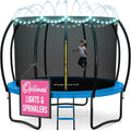 JoyBerri Outdoor Trampoline with Enclosure Net - 8FT to 16FT Backyard Trampoline for Kids & Adults, Heavy Duty Anti-Rust Frame, LED Lights, Sprinkler & Ladder Included | Family Fitness Fun Gift